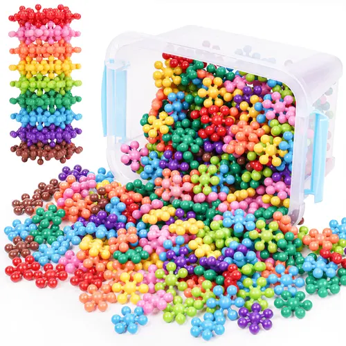 Innovative Interlocking Snowflake Buildable Blocks Kit - 300PCS Macaron Colors Solid Plastic Stacking Blocks, Kids Toys for Ages 3+ with Carrying Case, STEM Do It Yourself Set to Improve Science Skills
