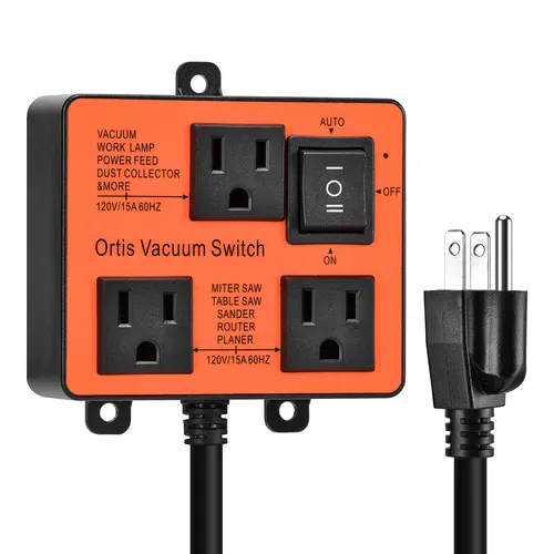 Ortis Auto-Switch Dust Control Accessory - Universal Socket, Dust Collector Vacuum Port, OSHA-Compliant, Adhesive-Screw-On Installation, Max 1875W Power Tools, Construction, Woodworking, Workshop Use, Switch Outlet Compatibility, Cut Saws,sohochic