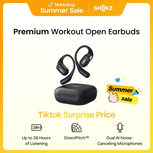 SHOKZ OpenFit - Open-Ear Wireless Bluetooth Headphones with Microphone, Sweat Resistant, Fast Charging,28HRS Playtime,Compatible with iPhone & Android