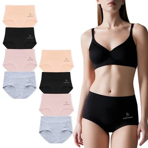 Women's Mid-High Waist Cotton Briefs - 4/8-Pack Full Coverage Panties, Soft Breathable Cotton-Spandex Lingerie, Stretchy Elegant Style Underwear for Ladies' Everyday Wear