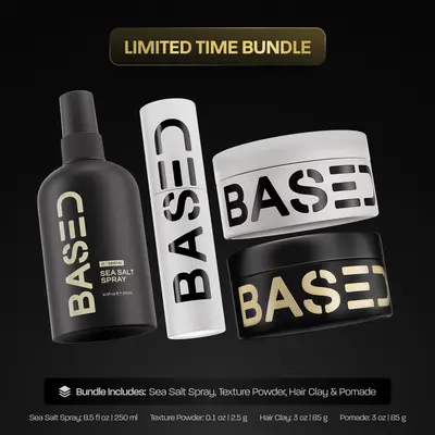 BASED Ultimate Straight/Wavy Hair Styling Bundle | Texture Powder, Hair Clay, Pomade, Sea Salt Spray | Science-Backed