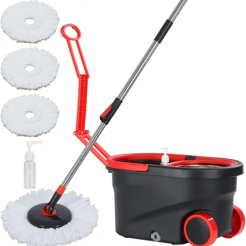 SummerVibes Stainless Steel-PP Spin Mop Bucket Set - 3 Microfiber Mop Pads, Adjustable Extendable Rod, Movable Wheels, 1-Hand Operation for Home General Clean