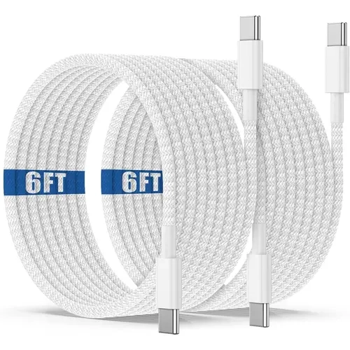 GQOHRT 2Pack USB-C to USB-C 60W High-Power Multi-Device Mobile Charging Cables (6FT/10FT) - iPhone-Compatible Fast Charger Cables for iPhone 16/15 Pro Max, MacBook Pro, iPad, Samsung Smartphones, High-Power Multi-Device Charging Cables, Iphone-Compatible