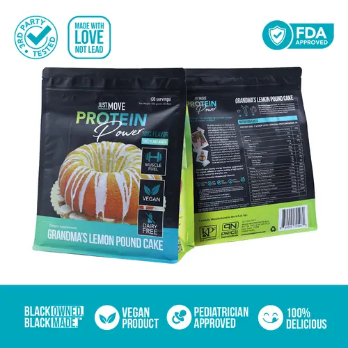Just Move Organic Plant-Based Protein Powder - Grandma's Lemon Pound Cake Flavor, 20g, Vegan, Low Carb, Keto-Friendly, Dairy-Soy-Gluten-Peanut-Free Fitness Dietary Instant Mix Supplement for Post-Workout Recovery