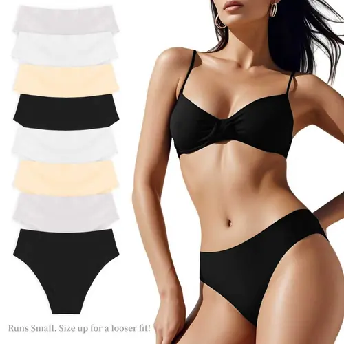 Women's Cotton Bikini Underwear Multipacks (8pcs/4pcs) - Mid-High Waist Soft Breathable Panties, Seamless Briefs for Daily Wear, Solid Color Brief Knickers for All Seasons Fit Modest