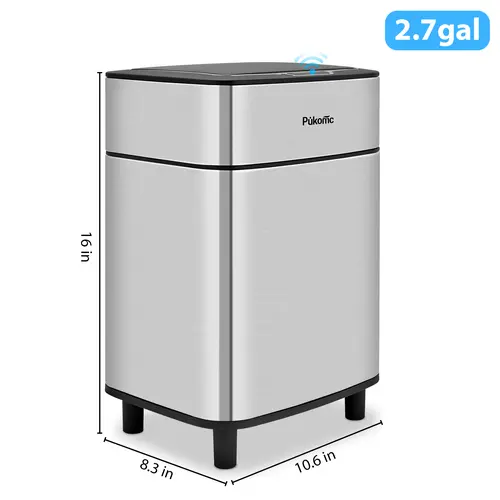 Pukomc 50L(13.21Gal) Large Capacity Stainless Steel Kitchen Compost Trash Can, Touchless Motion Sensor Automatic Lid, Equipped with 4 Universal Casters (2 Lockable Brake Wheels), Movable Waste Garbage Bin for Home Kitchen Use