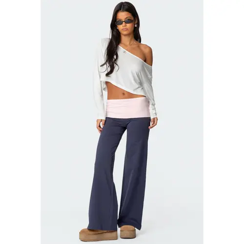 Wide Leg Contrast Foldover Pants