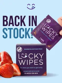 Strawberries and Cream Flavored Wipes For Men, Lucky Wipes, 10 Wipes per Box, Scented, Gentle, Personal Care, pH Optimized Vegan and Cruelty Free, Hygiene Wipes For Men, Flavored Wipes, Men's Gift