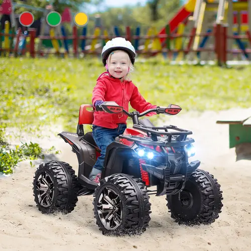 #tiktokshopbacktoschool Aosom 6V/12V Kids 4 Wheeler, Ride on ATV for Kids with Music, Realistic Headlights & Wide Wheels, 1.8-5 mph Speed Range, Toddler Quad for Boys and Girls,sohochic