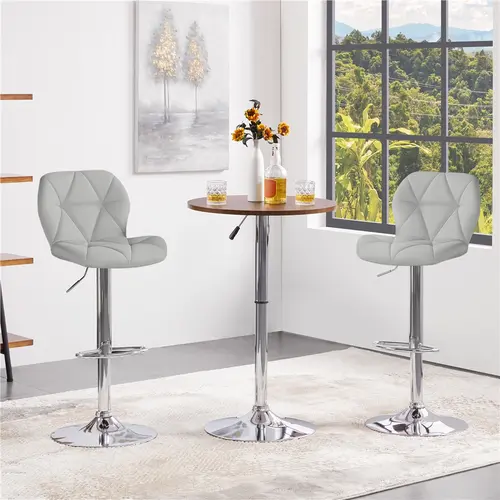 Yaheetech 2-Piece Neutral PU Leather Diamond Swivel Counter Stools - Metal, Adjustable Height Seating, Easy-Cleaning Waterproof Indoor Furniture for Home Bar, Kitchen Island Decor