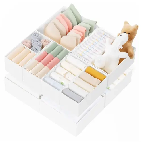 Criusia Classic Non-Woven Organizer Set - 10-Pack Multi-Size Square Collapsible Storage Boxes with Fold-Flat Ease, Drawer Inserts for Clothing, Room Organization (White, 3 Sizes Fit Drawers)