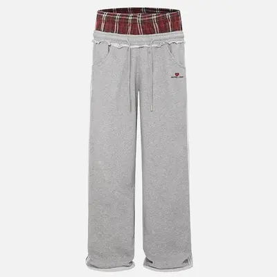 Aelfric Eden Men's Cotton Baggy Sweatpants - Plaid Patchwork, Double Drawstring Elastic Waist, Stripe Accents, Pockets, Unisex Vintage Chic Cute Sexy Streetwear Summer Joggers,sohochic