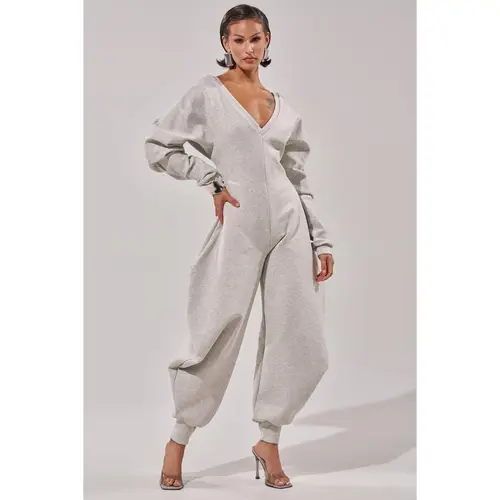 COMFY COZY JUMPSUIT IN HEATHER GREY
