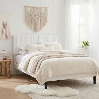 SHA CERLIN Velvet Upholstered Platform Bed Frame Adjustable Headboard Two Styles Wooden Slats No Box Spring Needed, Twin/FUll/Queen/King sizes, sohochic