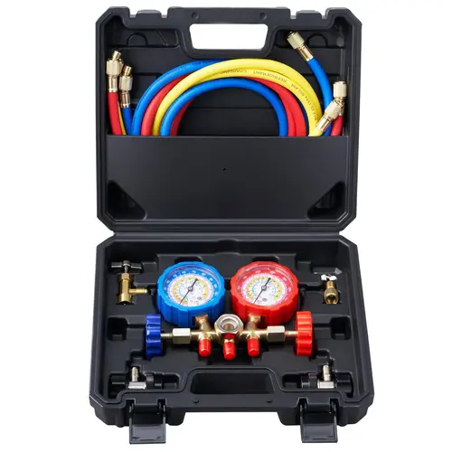 【toolupgrade】VEVOR 3-Way AC Manifold Gauge Set - Car Repair Tools, HVAC Gauges Complete Kit for R134a R404A R1234yf R22, 5ft Hoses, Couplers, Adapters, ±1.6% Acc. Auto HVAC Tool for DIY Users (Charging, Diagnosing, Evacuation)