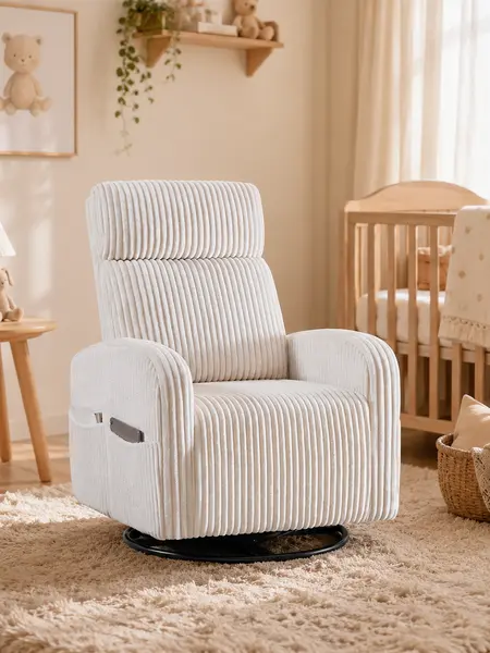 【On Sale】Yaheetech Corduroy Swivel Nursing Glider Chair with Side Pockets, High-Density Foam, 300 lb Capacity, Easy Assembly, 27" W x 35" D x 39.5" H