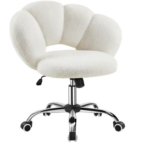 Yaheetech Modern Boucle Upholstered Swivel Desk Chair, Rolling Makeup Vanity Chair with Cloud-Shaped Backrest, Adjustable Seat Height for Bedroom Home Office, Swivel Chair
