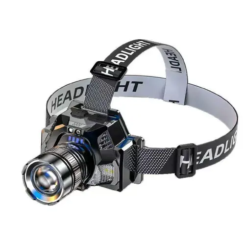 Rechargeable Head-Mounted Torch with Motion Sensor, Power Bank, High Brightness Zoomable Light, 90° Tilt, Headband, Batteries, Strobe, Spot Function for Camping, Hiking, Home Emergencies – Compact Portable Work & Car Lighting Accessory