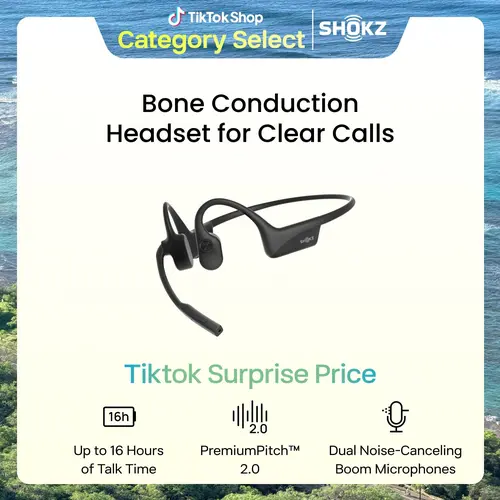 SHOKZ OpenComm2 Open-Ear Bluetooth Headset, Noise-Canceling Mic Bone Conduction Headphones；Mute Button for Work Calls and Meetings; PC and Mac Compatible；16-Hour Battery Life & Quick Charge