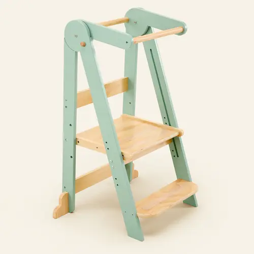 [ sohochic ]HARPPA Foldable Toddler Tower - Portable, Adjustable Montessori-Inspired Wooden Standing Tower for 2-6 Yrs, Convertible for Kitchen & Bathroom