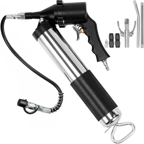 【toolupgrade】VEVOR High Pressure Air Operated Grease Gun (6000PSI,14 oz/400 CC) Heavy Duty Pneumatic Hardware Tool Kit with 18.5 Inch Flexible Hose, Chrome-Carbon Steel Components, Multi-Type Connecting Attachments