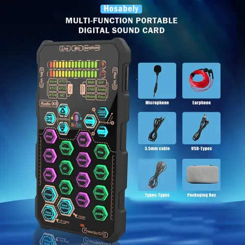 [DealsForYouDays]HOSABELY SK9 Wired Small Handheld Live Sound Card Set – Portable Audio Interface with Microphones  Interface- for PS5/PC/Android/Iphone Streaming,Gifts for Men Women, Digital Sound Card, Gaming