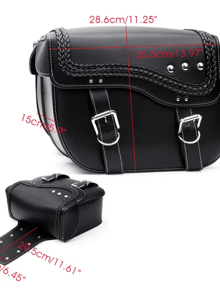 2 Pack Motorcycle Saddle Bags, Universal PU Leather Side Tool Bag Luggage Panier Waterproof Rainproof