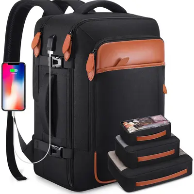 UKEIN 40L Expandable Stowable Shoulder Strap Backpack for Men - Airline Approved Carry On, Water Resistant, Multi-Compartment, Scratchproof, Velcro-Equipped, College Backpack with 4 Packing Cubes, Weekender Bag for School Travel