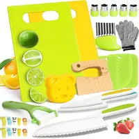 17/28-Piece Montessori Toddler Knife Set – Real Cooking Knives for Kids, Including Safe Cutting Kitchen Knives and Toddler-Specific Tools, Montessori Kitchen Tool Kit, Children's DIY Creative Set, Pretend Play Toy, Family Gift, sohochic