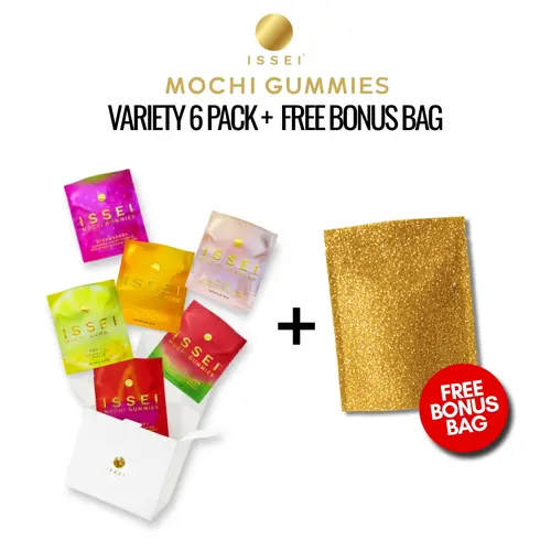 ISSEI Mochi Gummies Chewy Candy Variety 6 Pack + FREE BONUS BAG | Soft & Chewy | Award Winning | Gelatin-Free, Non-GMO, Gluten-Free, Plant-Based, Dye-Free | Delicious Snack | 2 Oz (6 Pack, Rainbow Variety) Sweet Bonbon