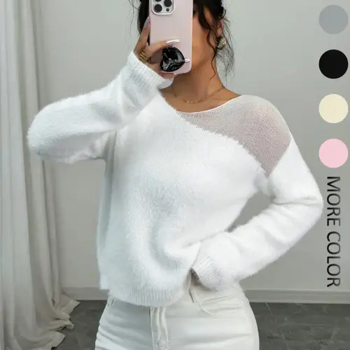Women's Solid Color Minimalist Basic Fitted Knitting Fabric Sweater Pullover, Plain Sweater Pullover, Casual Long Sleeve Jumper for Fall & Winter, Autumn Knit, Comfortable Women's Lady Chic Knitwear Knit Tops for Daily & Party Wear, Womenswear