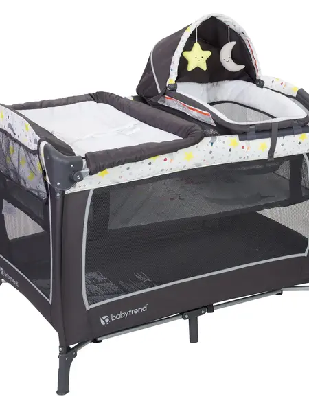 Baby Trend Lil' Snooze Deluxe II Portable Nursery Center Playard with Cozy Napper Removable Full Bassinet & Storage Tote Bag Crib for Infant