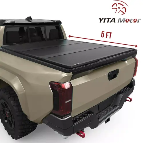 【toolupgrade】[Fits 2024-2026 Toyota Tacoma] 5 FT Bed, Hard Tri-fold Truck Bed Tonneau Cover, with Deck Rail System