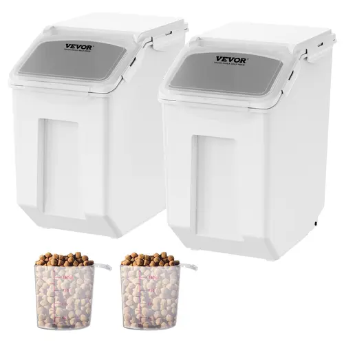 【toolupgrade】VEVOR Stackable Airtight PP Plastic Food Storage Containers, 2-Piece 15L Ingredient Bins with 2 Measuring Cups, Attachable Casters & Lids, Dog Pet Food/Snack Container for Kitchen Storage Organization
