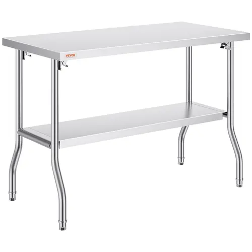【toolupgrade】VEVOR Folding Commercial Prep Table, 48 x 24 Inch Commercial Worktable Workstation with Undershelf, Heavy-duty Stainless Steel Folding Table with 300 lbs Load, for Home Kitchen Restaurant Garage, Modern, Heavy-Duty Dining Tables, Restaurants