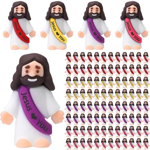 100Pcs Little Jesus Figurines Jesus love You Figures Mini Jesus Figures to Hide and Seek Religious Party Favors Sunday School Baptism Gift Home Decor（No Bucket)