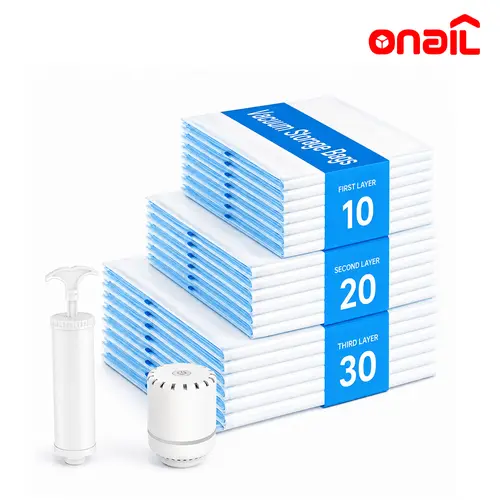 ONAIL Multi-Size Triple-Seal Vacuum Storage Bags (30-Pack: 6 Jumbo/12 Large/12 Medium) with Hand Pump, Home Organizer Bag, Household Turbo Compression Clothes Organizer Accessories