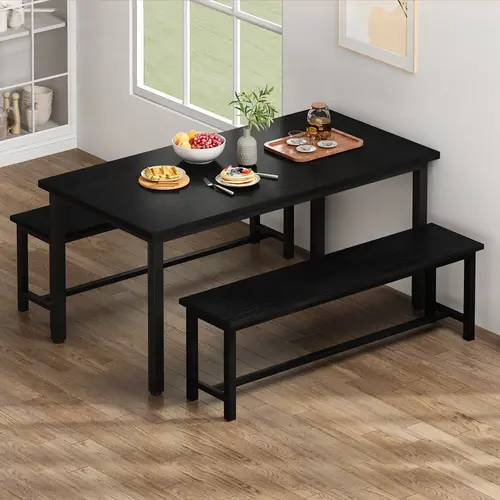 Recaceik Modern Rectangular Dining Table Set (4-Piece with 2 Benches) - Compact, Small Size, Stable Nonslip Metal Frame Home Furniture, Pre-Assembled Space-Saving Indoor Set for Small Kitchens, Apartments sohochic