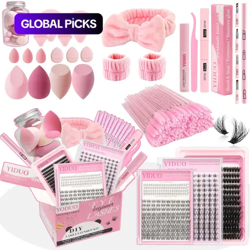 Professional Makeup Tool Set, Cosmetic Tool, 1 Set Including Natural False Eyelashes, Powder Puffs, Eyelash Glue, Tweezers and Other Accessories, DIY Lash Tools, Facial Makeup Supplies for Women and Girls #GLOBAL PICKS