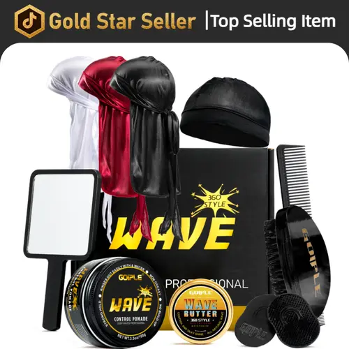 Men's Strong Hold Wave Kit Set Training Kit for Men Goiple Pomade Curved Brush Durag Cap Set Strong Hold Easy Wash Moisture Shine for Silky Waves Men's Hair Care Synthetic Comfort - Long Tail Wide Straps,valentine's day gifts for her/him
