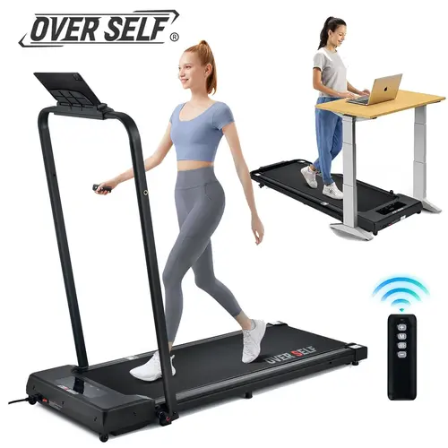 OVER SELF Walking Pad Treadmill, 6.2MPH Portable Folding Treadmill with Handlebar & Remote Controller, Flat & 3-Level Manual Incline Options for Home & Office, Under Desk Treadmill Easy Storage Home Gym Fitness Equipment Workout Gear, Summervibes