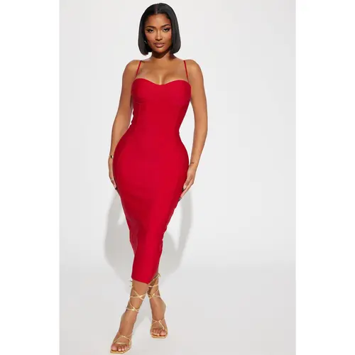 Becky Bandage Midi Dress - Red