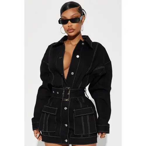 Stephanie Denim Mini Dress - Black