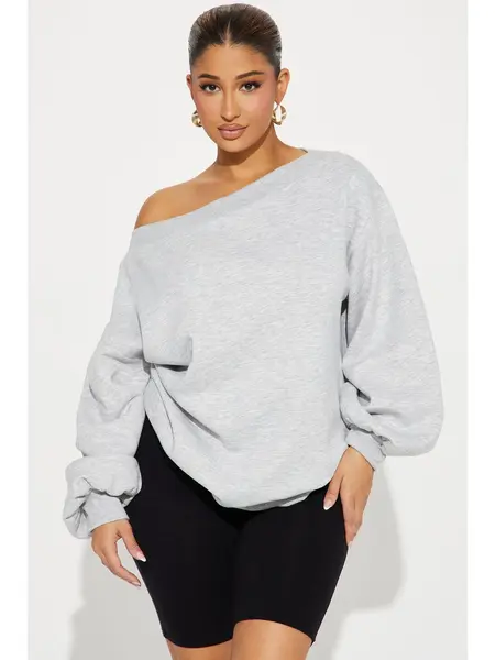Vera Off Shoulder Oversized Sweatshirt - Heather Grey