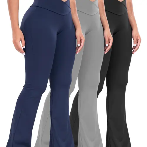 Women's High Waist Yoga Pants Set, Flare Design, Crossed Waist, Comfortable 30-Inch Inseam, Ideal for Fitness and Daily Wear