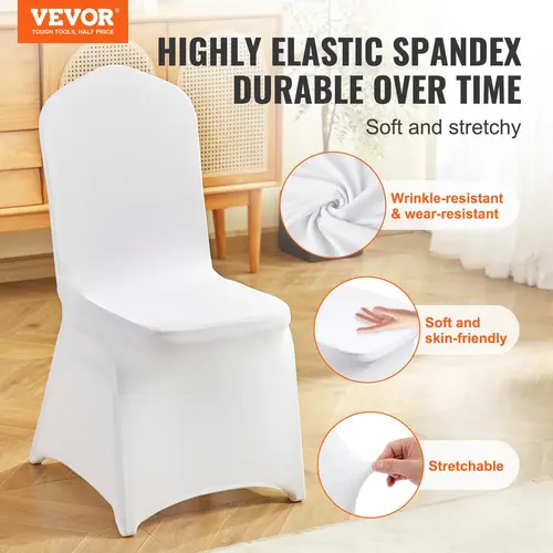 VEVOR 150PCS Stretch Spandex Folding Chair Covers Set - Universal Fitted, Removable Washable, Summer Vibes, Elastic Dining Chair Protector for Wedding, Banquet (White)