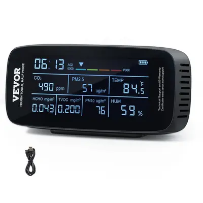 【fathersdaygift】VEVOR Air Quality Monitor 9-IN-1, Professional PM2.5 PM10 PM1.0 Particle Counter, CO2, Temperature, Humidity, Formaldehyde TVOC AQI Tester, for Indoor/Outdoor, Air Quality Meter w/Alarm Thresholds