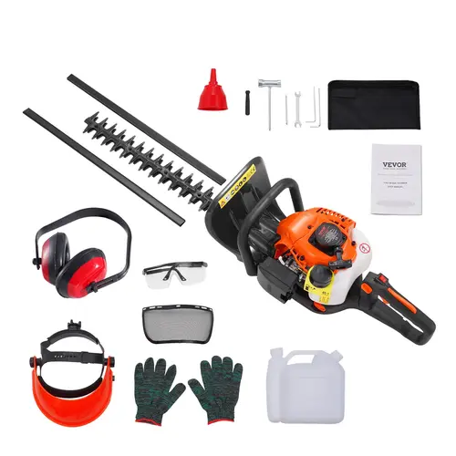 【toolupgrade】VEVOR Portable 23.2-in 26CC 2-Cycle Gas Hedge Trimmer, Garden Tool Kit Component, Handheld Grass Trimmer with Dual-Sided Dual-Action Cutting Blade, 180° Adjustable Head for Shrubs, Low Bushes