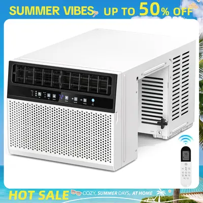Antarctic Star 5000-14000 BTU Quiet Residential Window AC Unit - Cools 350 Sq.Ft., 7 Modes, Digital Display, Quick Set, Night-Safe LED Temp, Remote Control, Easy Installation, Energy-Saving, White, Dehumidifier, Cooling Fan, Beat the Heat