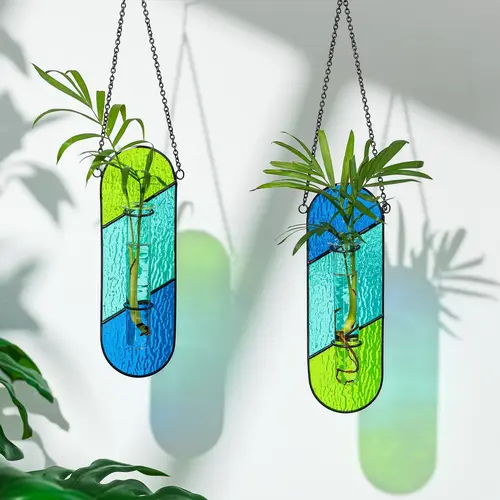 Stained Glass Plant Propagation Hanging 2 Pcs Propagation Station Planters for Window Decor - Unique Hydroponic Propagated Plant Holders for Kitchen Gifts for Mom,sohochic